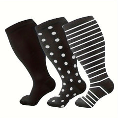 3 Pairs Plus Size Compression Socks 15-20 mmHg Circulation Support