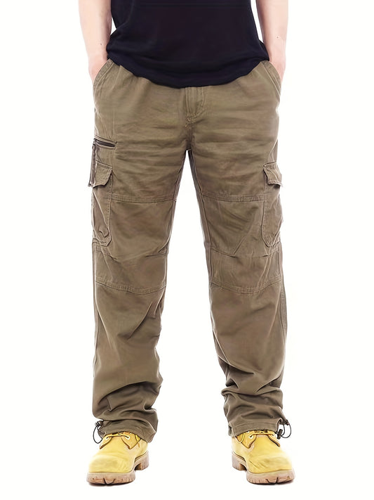 Men's Solid Cargo Pants High Pocket Loose Casual Outdoor Trousers
