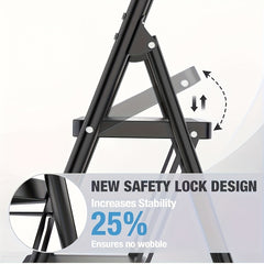 3 Step Folding Ladder Handle Non Slip Wide Treads Steel Stepstool Portable