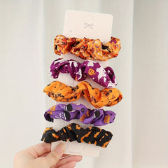 5pcs Halloween Scrunchies Satin Hair Rope Elastic Ponytail Holder