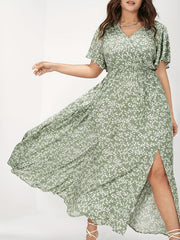  Boho Dress Floral Print Ruffle Sleeve Maxi Dress