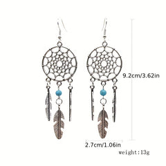Feather Pine Stone Dream Catcher Earrings Vintage Ear Jewelry