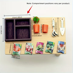 Mini Resin Dollhouse Gardening Set with Wood Base