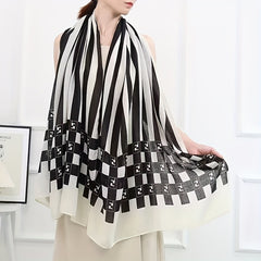 Stripe Print Block Scarf Warm Shawl Windproof Head Wrap