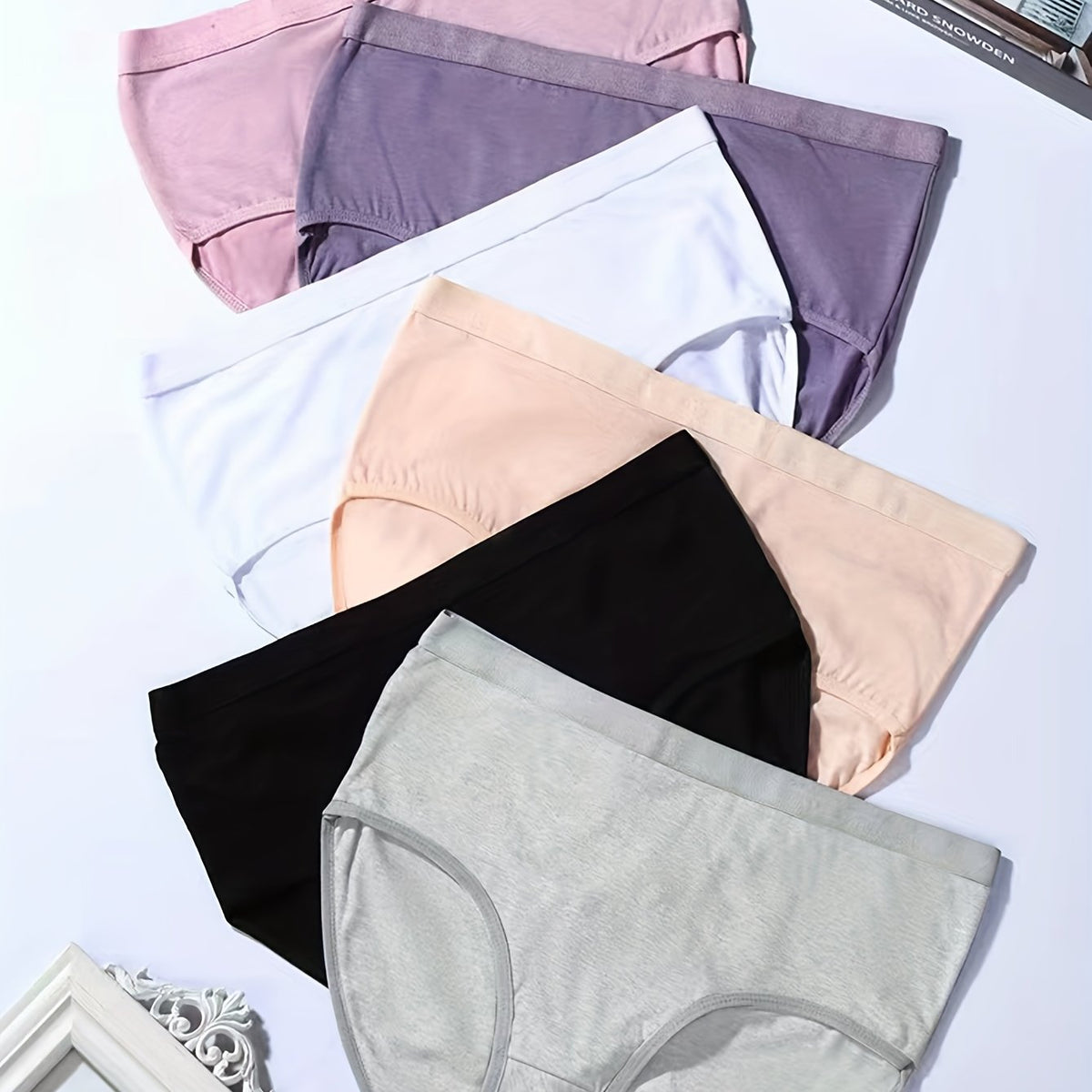6 Pack Plus Size Basic Underwear Set Women's Plus Plain Mid Rise Medium Stretch