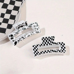 Checkered Hair Claw Clip in Cow Pattern Style