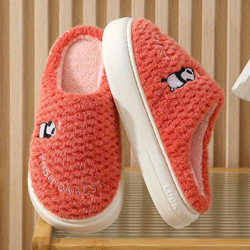 Women's Embroidered Animal Slippers Non-slip Fluffy Indoor Shoes