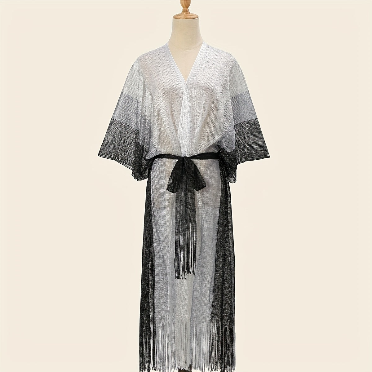 Hollow Out Sunscreen Fringed Long Shawl Lace Up Large Wraps