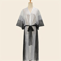 Hollow Out Sunscreen Fringed Long Shawl Lace Up Large Wraps