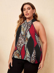  Colorblock Paisley Halter Neck Tank Top