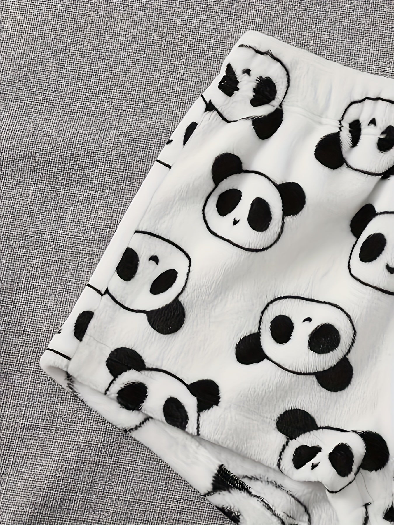  Panda Pattern Fluffy Crop Tank Top & Shorts Lounge Set