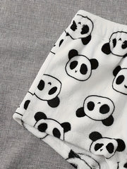  Panda Pattern Fluffy Crop Tank Top & Shorts Lounge Set