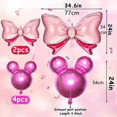 6pcs Character Birthday Balloons Pink Bow Foil Balloons for Baby Shower