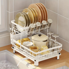 2 Tier Dish Drying Rack with DrainBoard - Large Kitchen Counter Dish Drainer