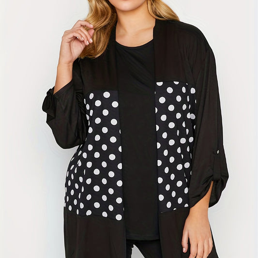  Colorblock Polka Dot Print Cardigan
