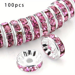 100Pcs Spacer Beads 6 8mm Silver Plated Czech Crystal Rhinestone