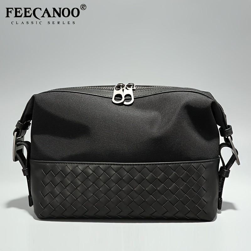 Men's Oxford Cloth Leather Woven Handbag Casual Storage Bag