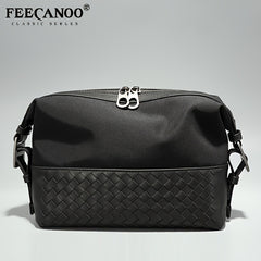 Men's Oxford Cloth Leather Woven Handbag Casual Storage Bag