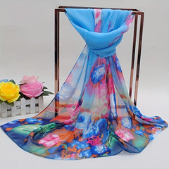 Iridescent Gradient Chiffon Scarf Tie Dye Flower Print Gauze Shawl
