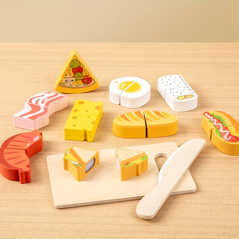 Wooden Pretend Play Fruit and Seafood Cutting Set Kitchen Role Playing Toy