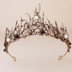 Faux Pearls Crystal Tiara Crown Prom Hair Accessory