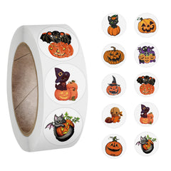 500 Vintage Halloween Vinyl Stickers Roll Pumpkin Witch Pack