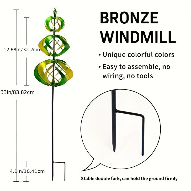 1pc Rotating Windmill Yellow Green Metal Garden Yard Windmill