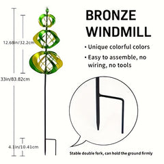 1pc Rotating Windmill Yellow Green Metal Garden Yard Windmill