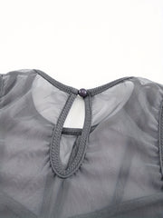  Contrast Mesh Tank Top Round Neck Stretch Crinkle Tank