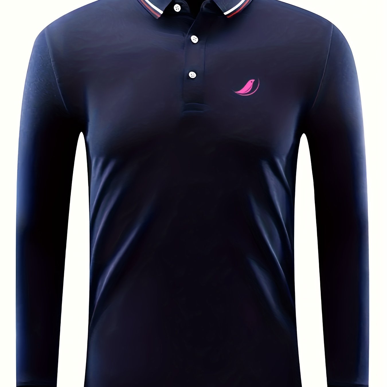 Pink Bird Men's Polo Shirt Long Sleeve Top