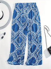 Patchwork Print Wide Leg Boho Pants