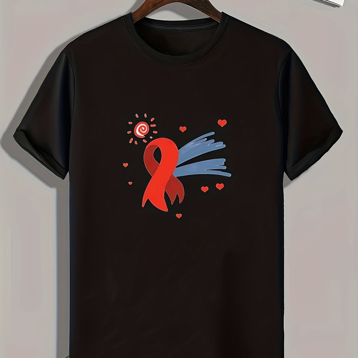 Ribbon Pattern Print Men's Comfy Sports T shirt