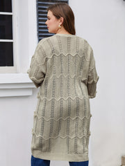  Solid Pointelle Long Sleeve Cardigan