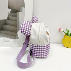 Plaid Ears Backpack for Kids, Small Schoolbag