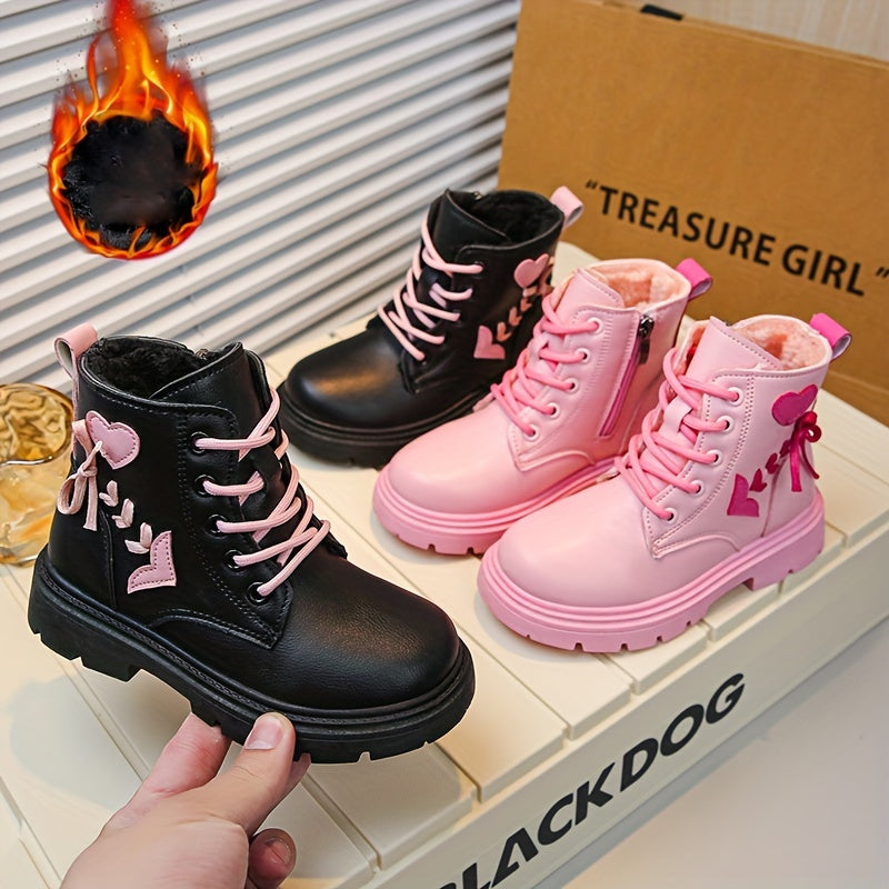 Girls' Plus Fleece Boots with Zipper, Comfy Non-Slip Boots for Autumn/Winter