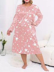  Star & Moon Print Long Sleeve Nightdress