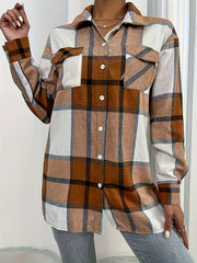  Plaid Button Up Long Sleeve Blouse