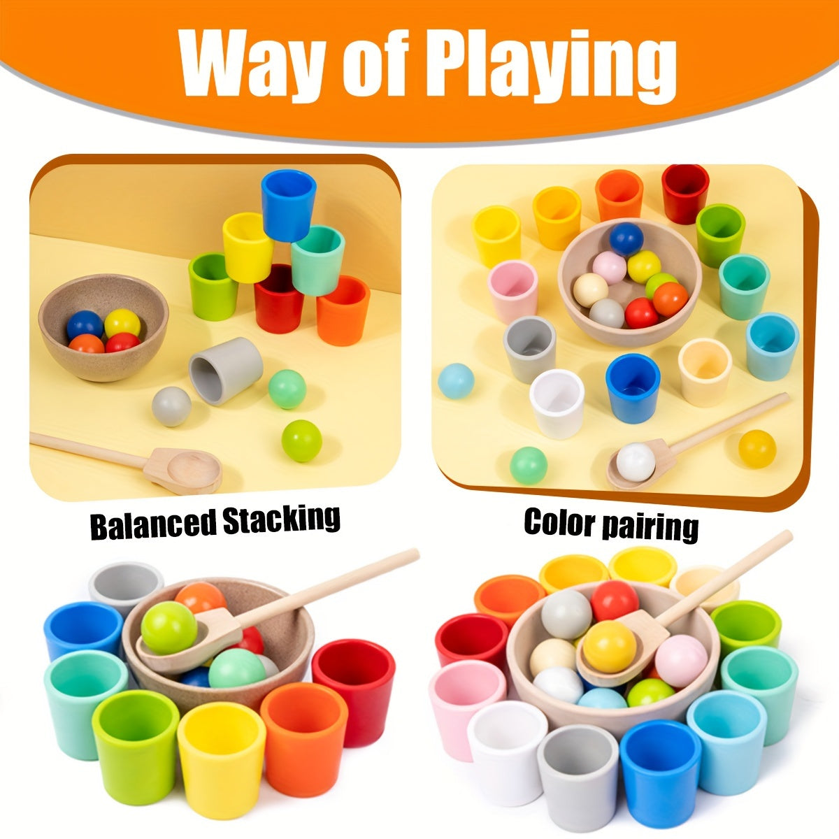 Wooden Rainbow Ball Sorting Game Educational Toy, Fine Motor Skills Learning