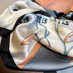 Flower Print Satin Scarf Silk Shawl Classic Block Head Wraps