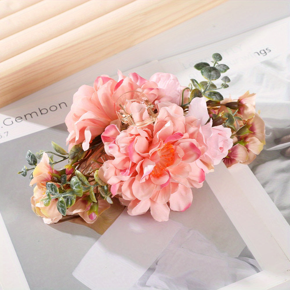 Flower Hair Claw Clip Leaf Decor Bridal Ponytail Holder