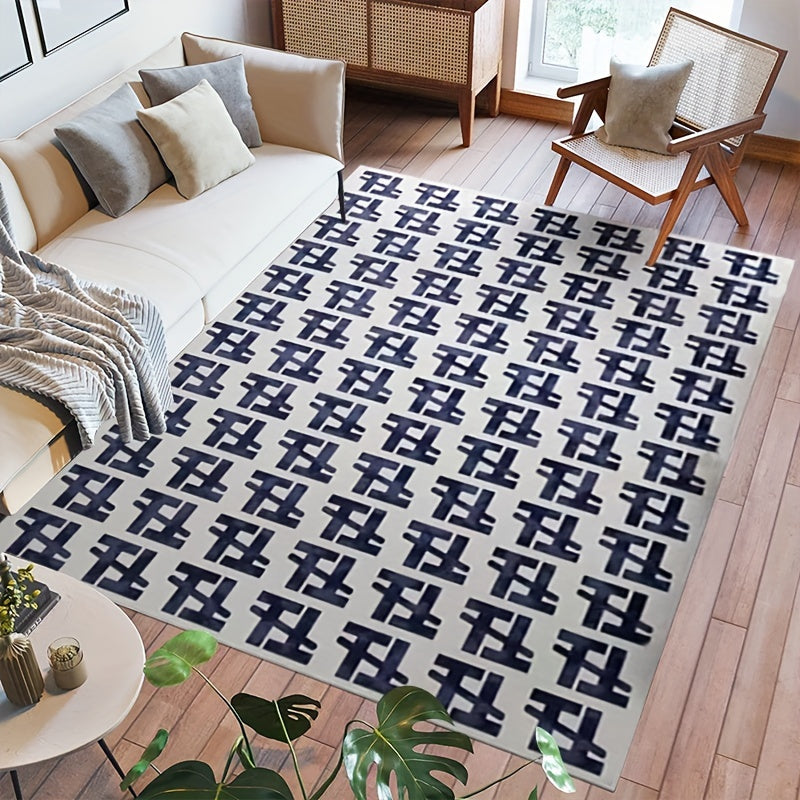 Geometric Pattern Velvet Area Rug for Living Room