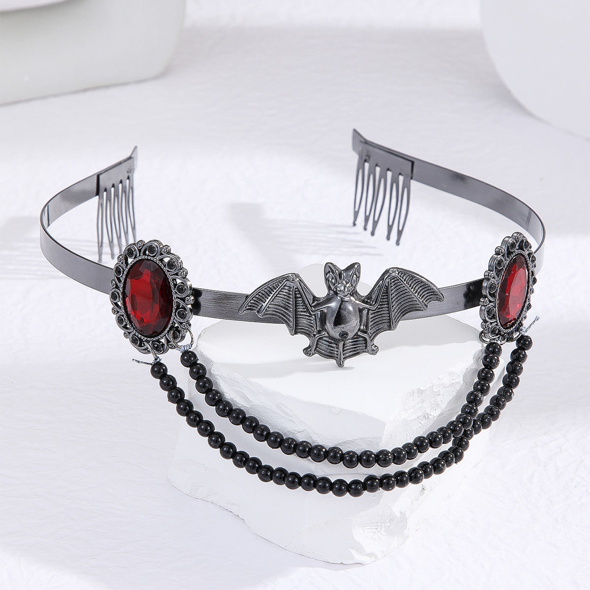 Red Rhinestone Tiara Headband for Halloween Cosplay