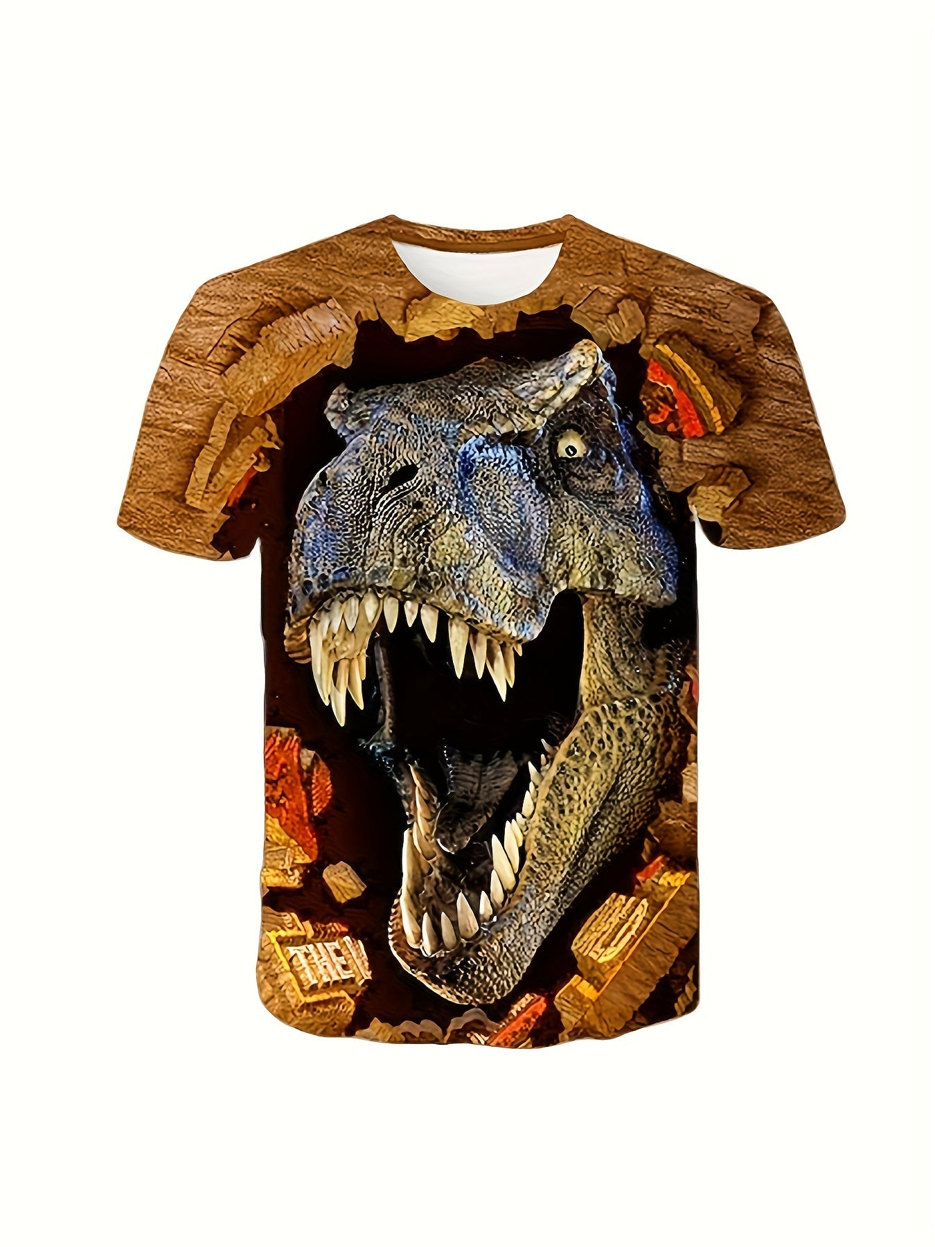 3D Dinosaur & Ground Pattern Tee for Kids Short Sleeve Top
