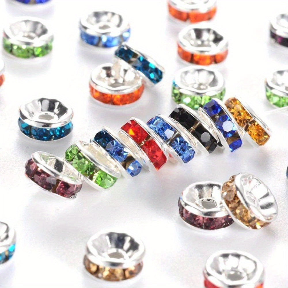 100Pcs Spacer Beads 6 8mm Silver Plated Czech Crystal Rhinestone