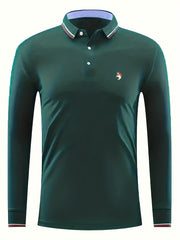 Fox Print Men's Casual Long Sleeve Polo Shirt