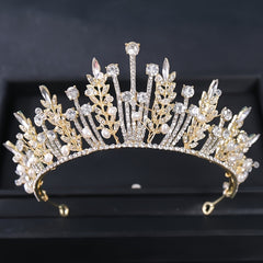 Baroque Crystal Leaf Crown for Bridal Queen Pageant Prom