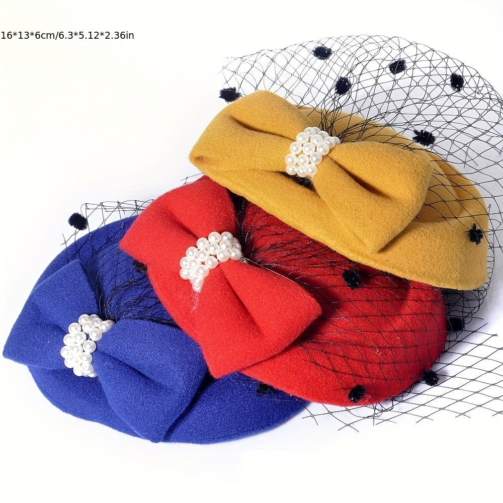 Vintage Fascinator Hair Pillbox Hat Bowknot Veil Cocktail Bridal Headdress