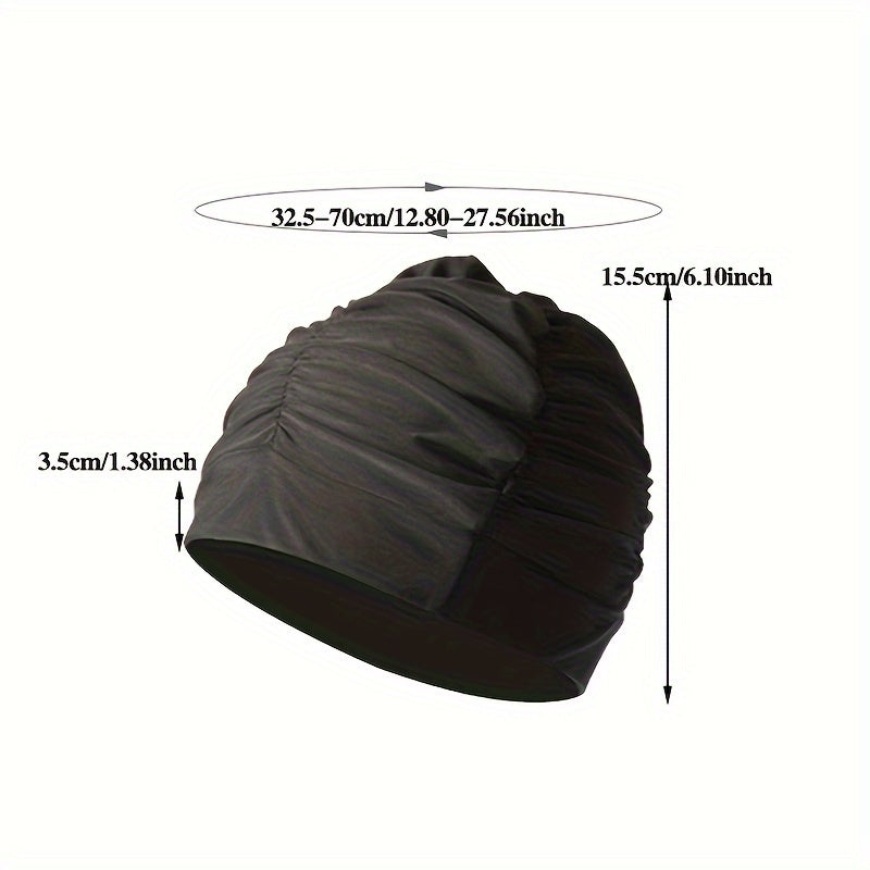 Women's Pleated Swim Cap High Elastic Fabric Pool Bathing Hat