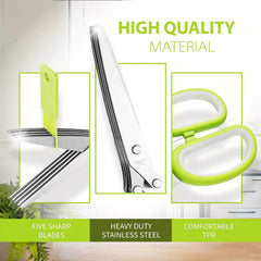 Multipurpose Kitchen Shears Herb Scissors Set with 5 Stainless Steel Blades
