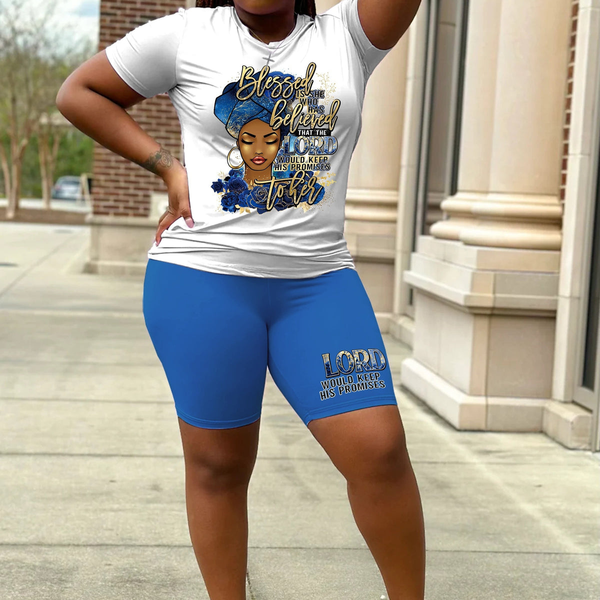  Cartoon Figure Print Top & Shorts Set